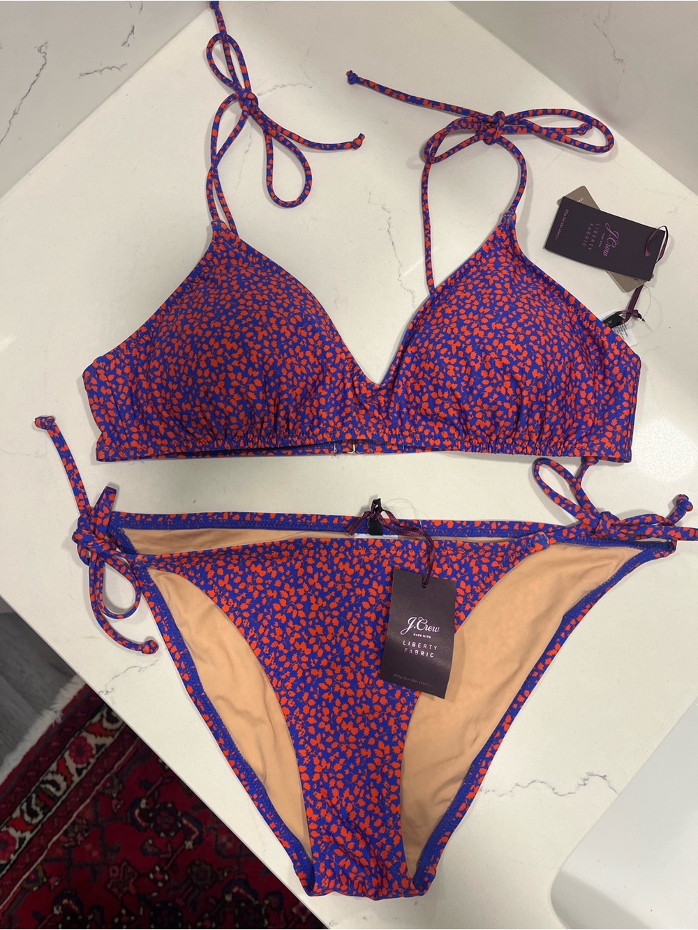 J. Crew Blue & Red Printed Tie-String Bikini Set